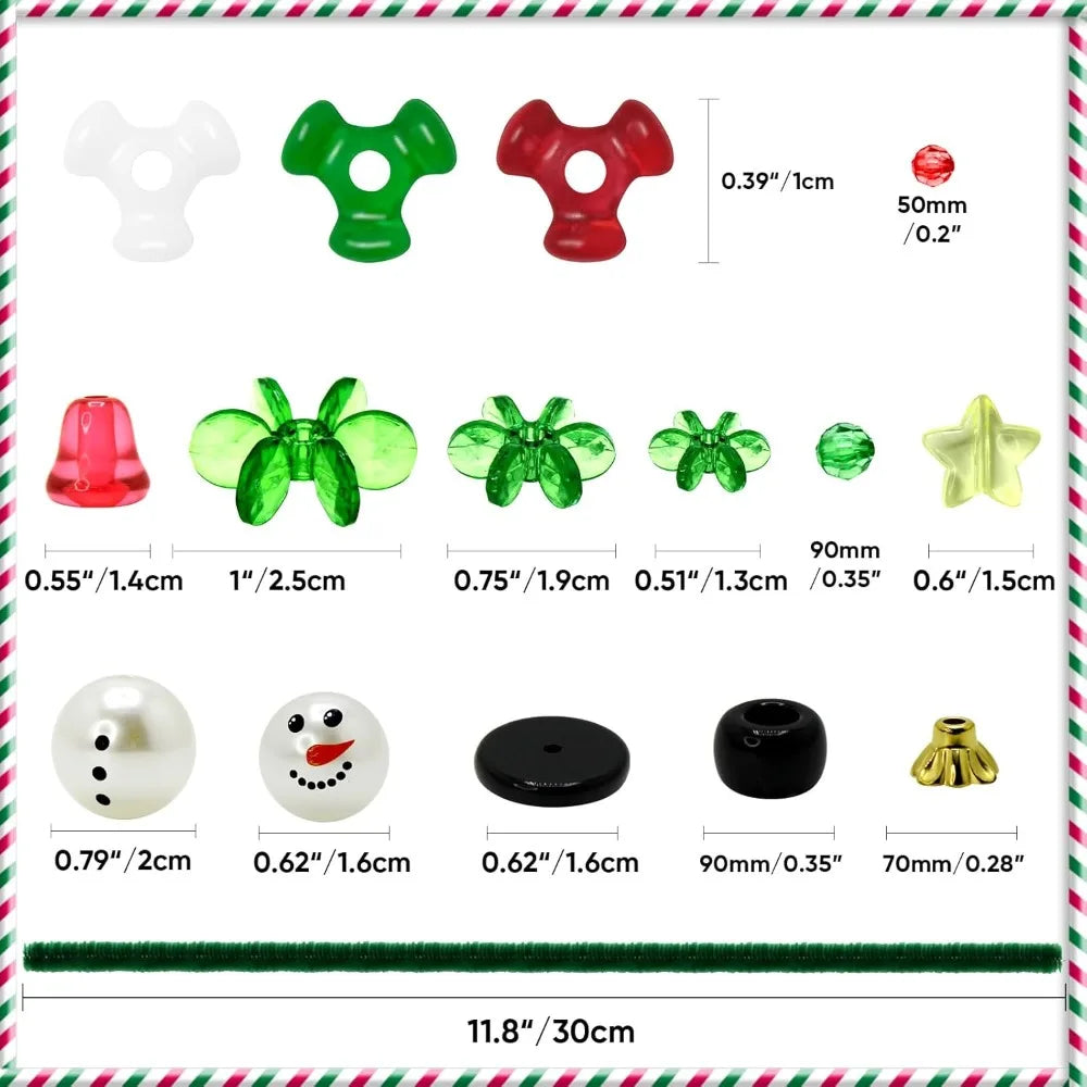 45 Sets Christmas Beaded Ornament Kit, Christmas Beads for Crafts with Pipe Cleaners to Make Snowman Christmas Tree Wreath Cand