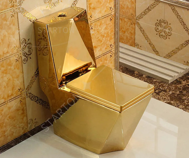 Luxury Gold Electroplated One-Piece Ceramic Toilet . Modern Designer Bathroom Fixture