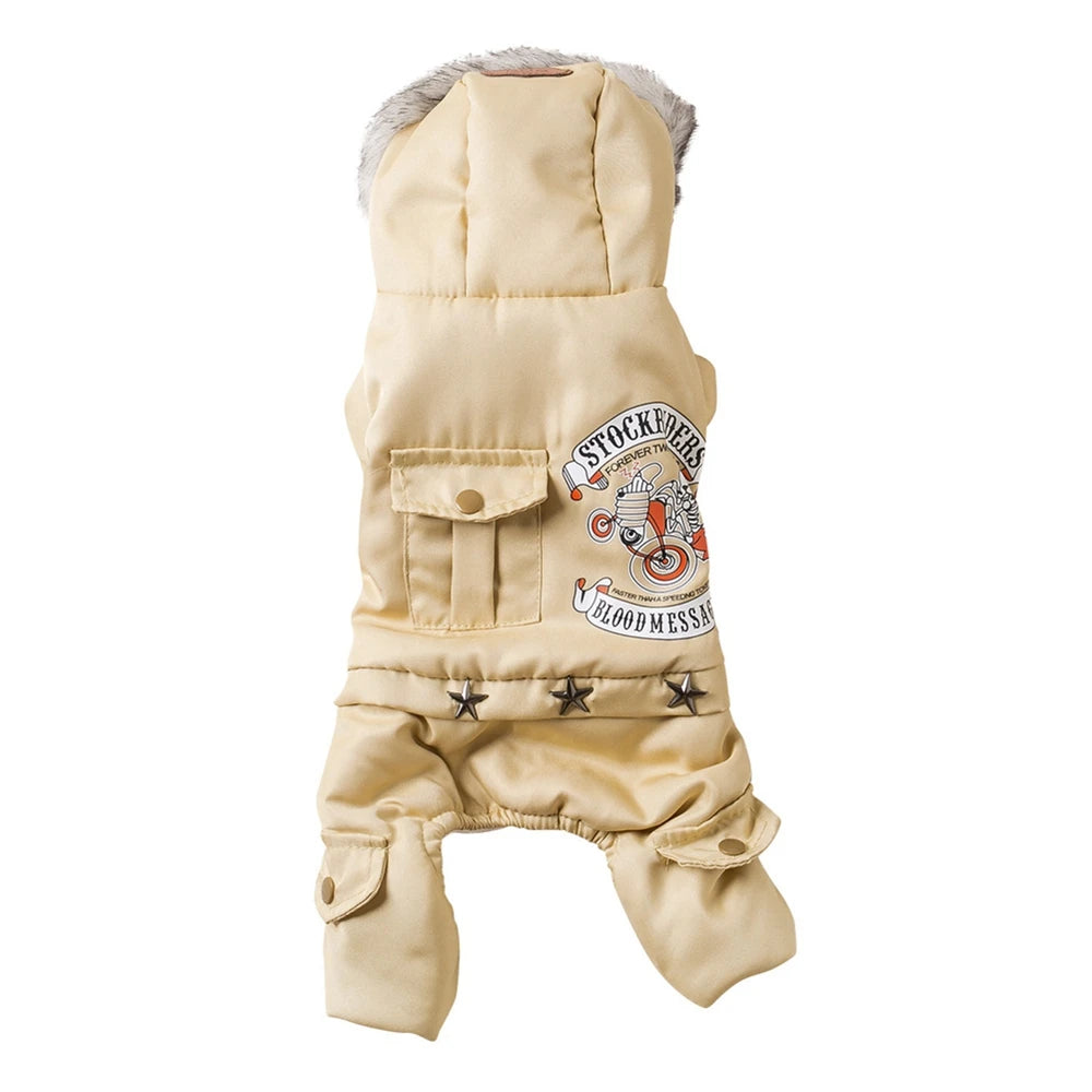 Luxury Hooded Winter Dog Snowsuit with Four-Leg Warm Protection