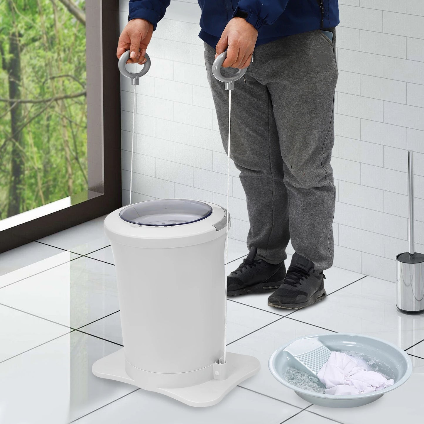Manual Portable Spin Dryer & Laundry Dehydrator – No Electricity Compact Clothes Spinner for Apartments, RVs, Camping & Travel