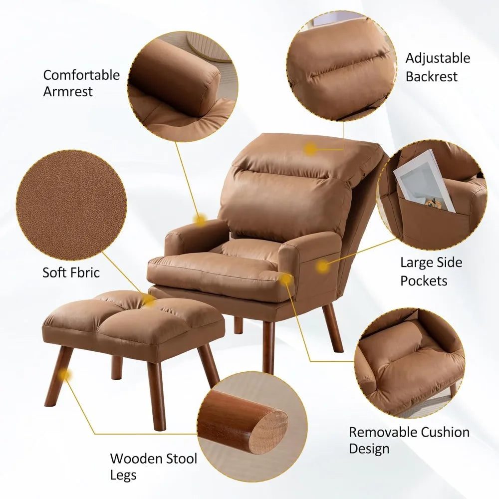 Modern Accent Chair With Ottoman And Adjustable Backrest