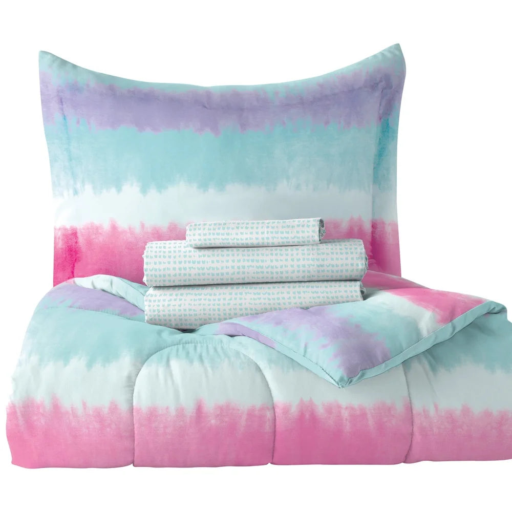 Tie Dye Stripe Twin 5 Piece Microfiber Comforter Set