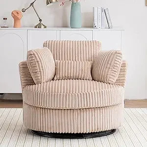 Swivel Accent Chair, 360-Degree Swivel Modern Round Barrel Comfy Corduroy Leisure Reading Single Arm Chair with Thick Cushion &