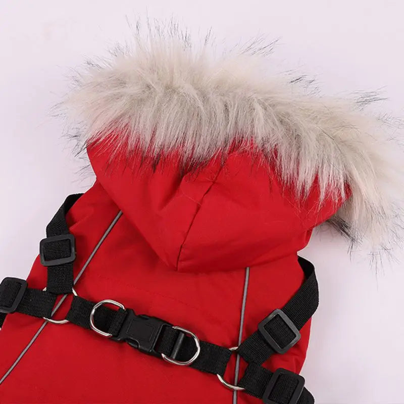 Luxury Hooded Pet Winter Jacket with Built-In Harness