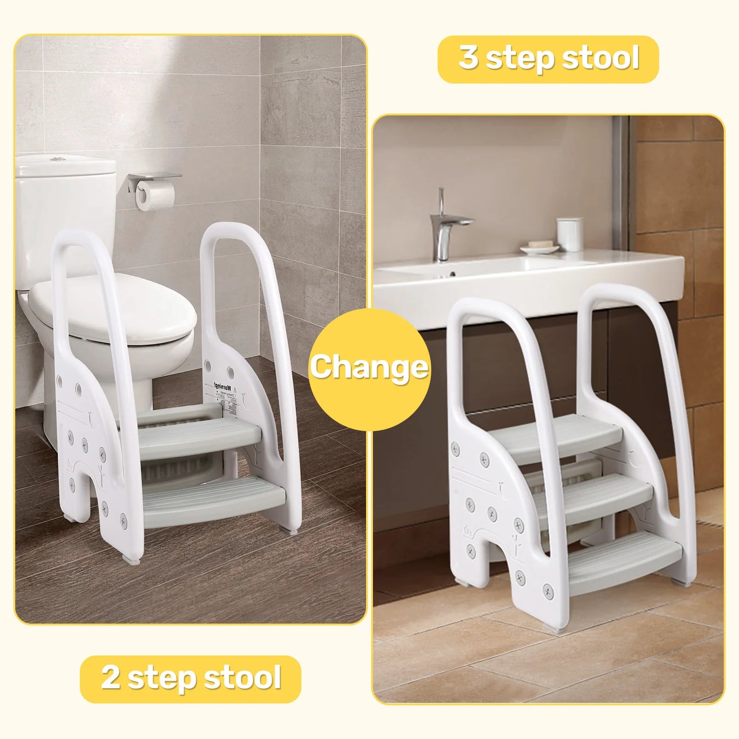 Toddler Step Stool With Handles On Sides Plastic 3 Step