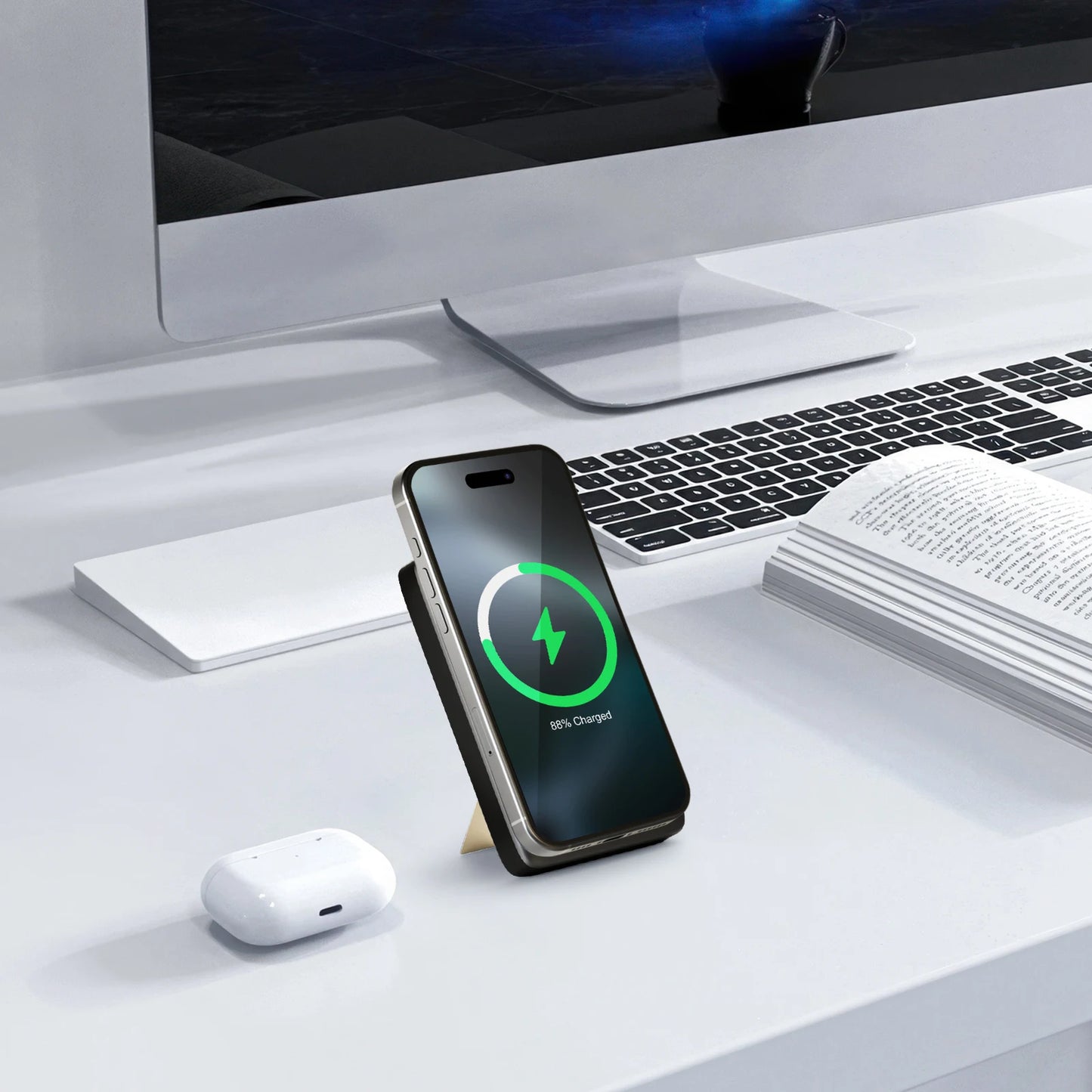 15W Foldable 3-in-1 Wireless Charging Station, Fast Charging Stand for iPhone, Apple Watch & AirPods, Portable Magnetic Charging Dock