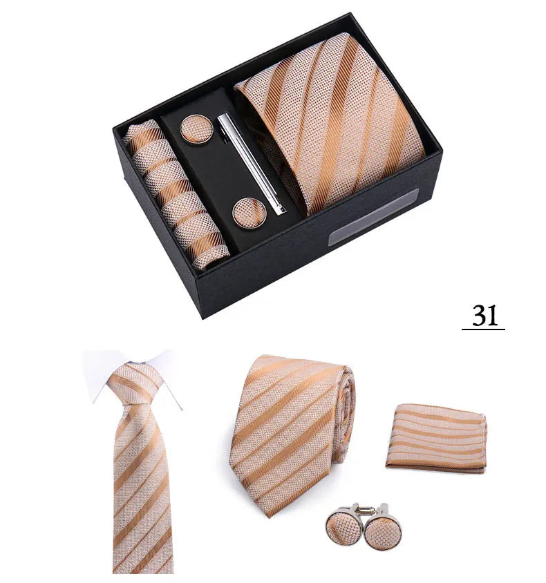 Tie Men With Box Top Quality Business Ties Hanky Cufflink Set Clips Green Necktie Corbatas For Men Wedding In Gift Box Gravatas