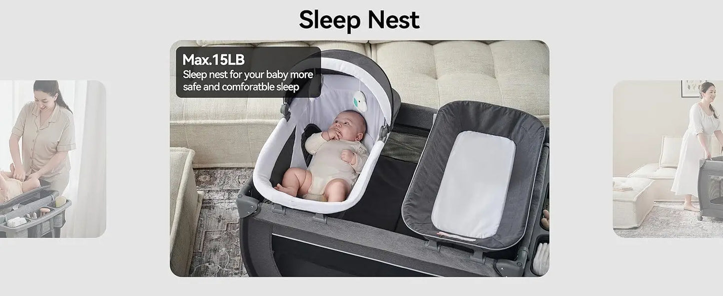 Magic Fold Playpen Portable Cribs Foldable Playpen Baby Playard One-Hand Folding Playards Diaper Changer and Storage S