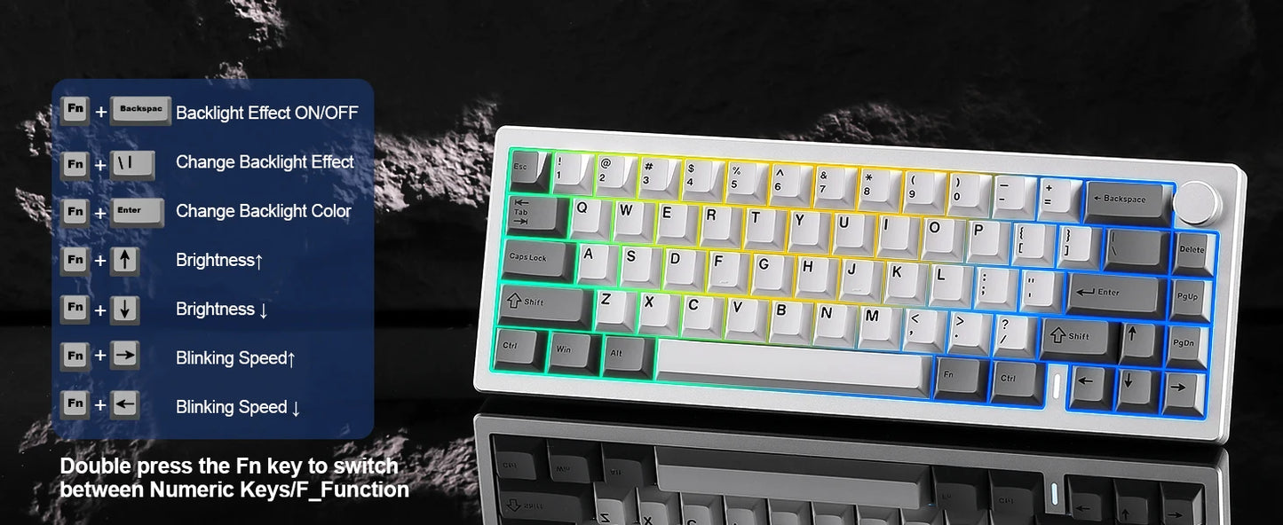 YUNZII AL68 Silver Wireless Custom Mechanical Keyboard, QMK/VIA Aluminum Keyboard, Hot Swap Gasket Gaming Keyboard with Knob
