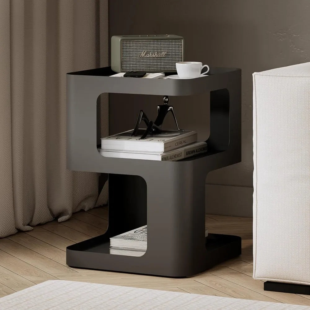 Modern Side Table, Metal Bedside Table Living Room, 3 Tier end Tables with Storage,Nightstand for Small Spaces, Living Room, Bed