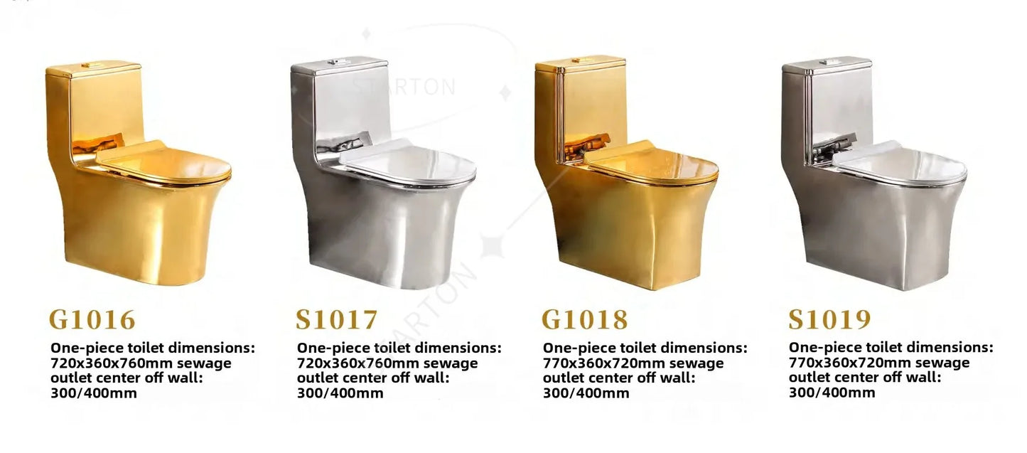Luxury Gold Electroplated One-Piece Ceramic Toilet . Modern Designer Bathroom Fixture
