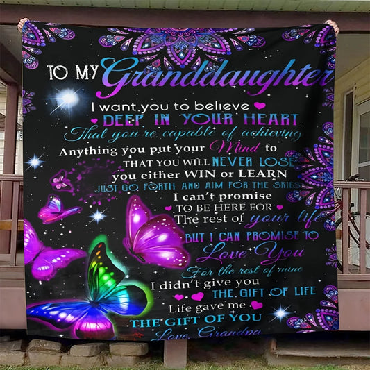 Cozy Butterfly-Themed Flannel Throw Blanket - Perfect Grandpa to Granddaughter Gift, Soft & Warm for Couch, Bed, Office