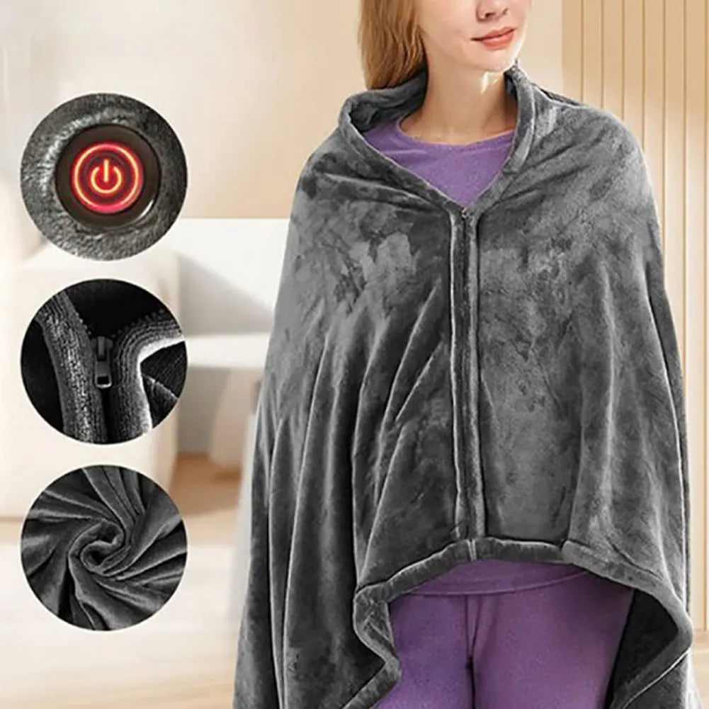 USB Electric Heated Blanket 3 Heating Levels Fleece Heated Blanket Wearable Heating Lap Blanket for Household and Office