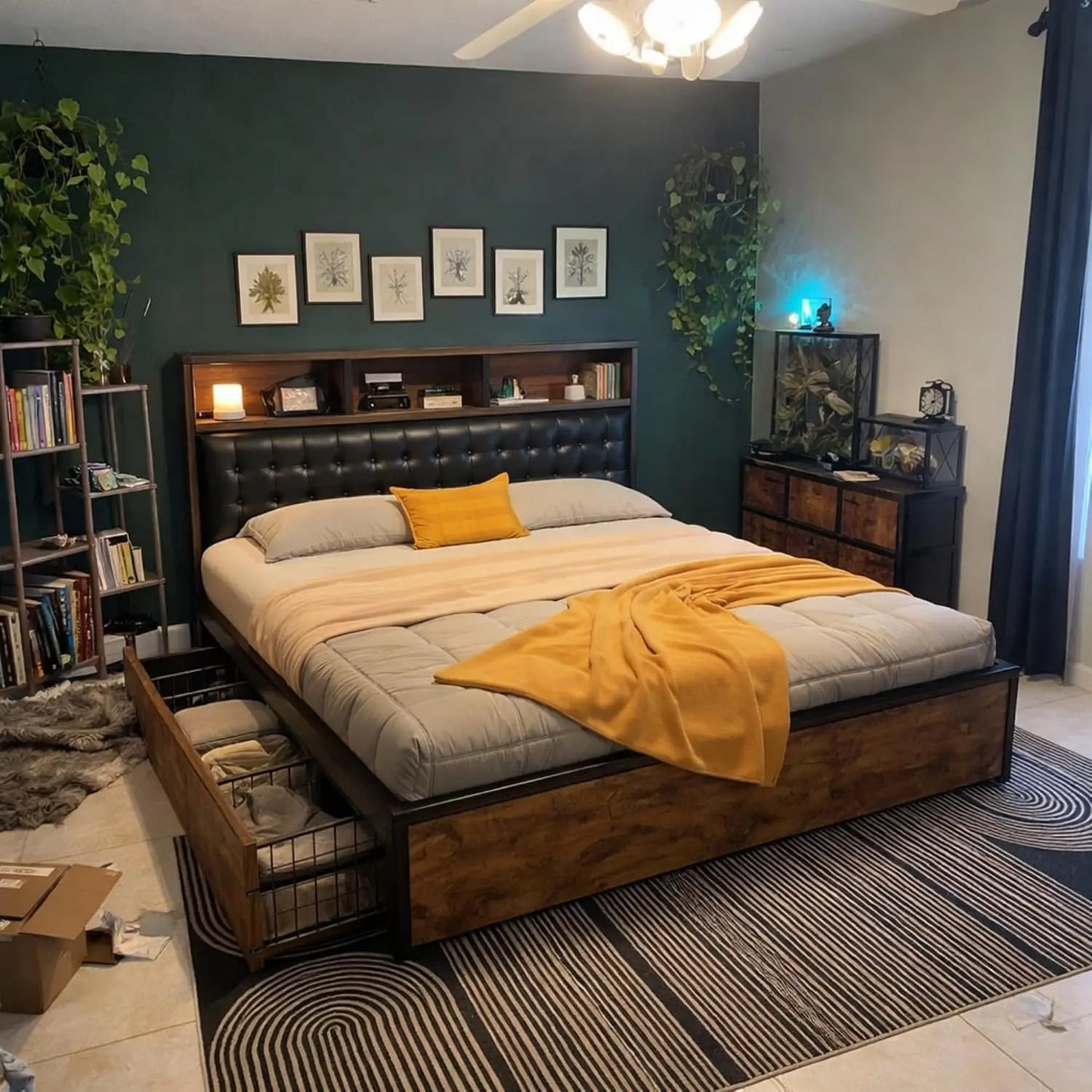 Upholstered Platform Bed with Tall Padded Headboard