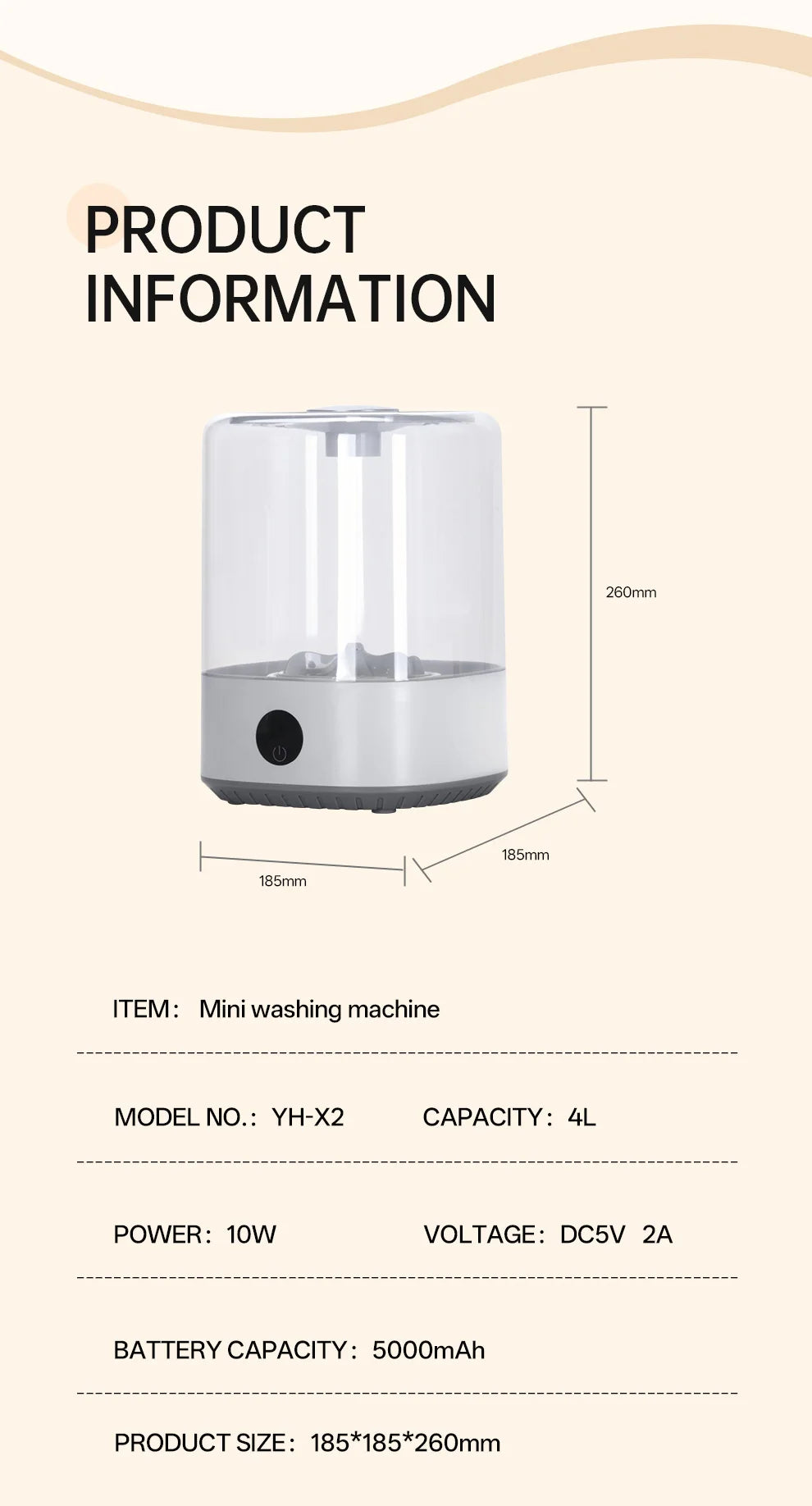 Portable Mini Washing Machine USB Rechargeable Cordless Washer For Underwear, Socks, Baby Clothes, 4L Capacity With Digital Control, Quiet & Efficient For Apartment, Dorm, Travel, Camping & RV