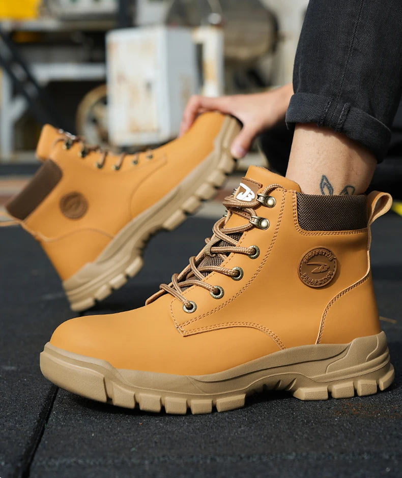 High Top PU Safety Shoes Metal Toe Cap Anti Smash Puncture
