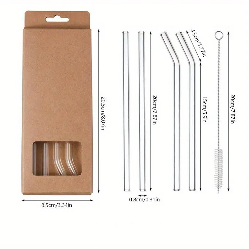 1set Heat Resistant Glass Straws with Brush - Set of 5 - Reusable and Washable,Perfect for Smoothies, Milkshakes, Tea, Juice