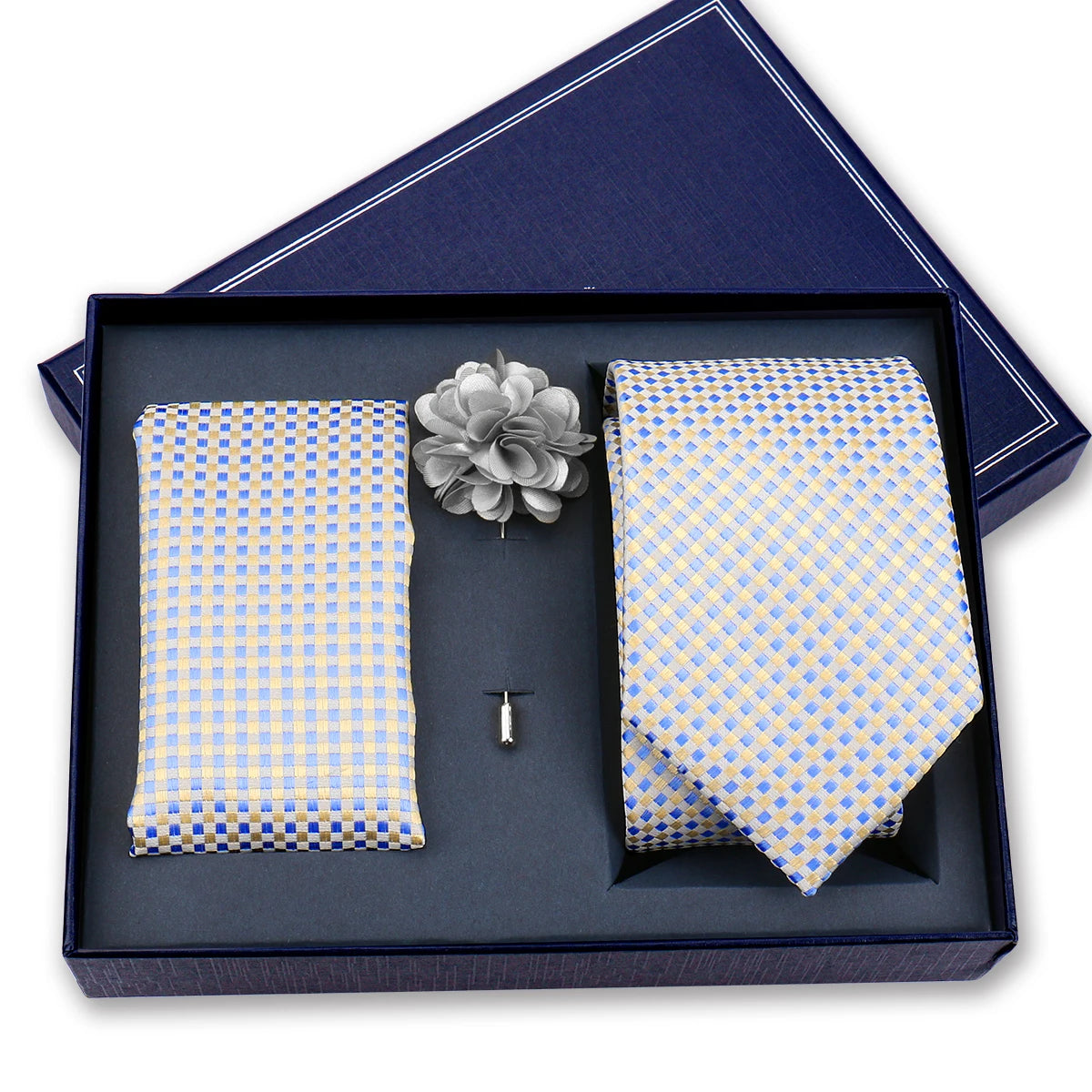 Luxury Men’s Paisley Necktie Gift Set. Silk Tie, Pocket Square, Cufflinks & Gift Box for Weddings & Business