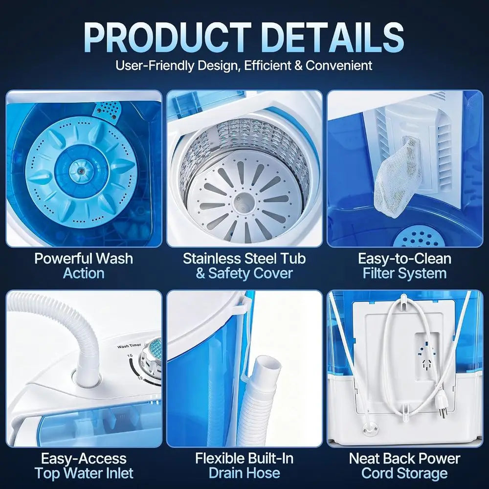 18 LB Portable Twin Tub Washing Machine with Washer & Spin Dryer