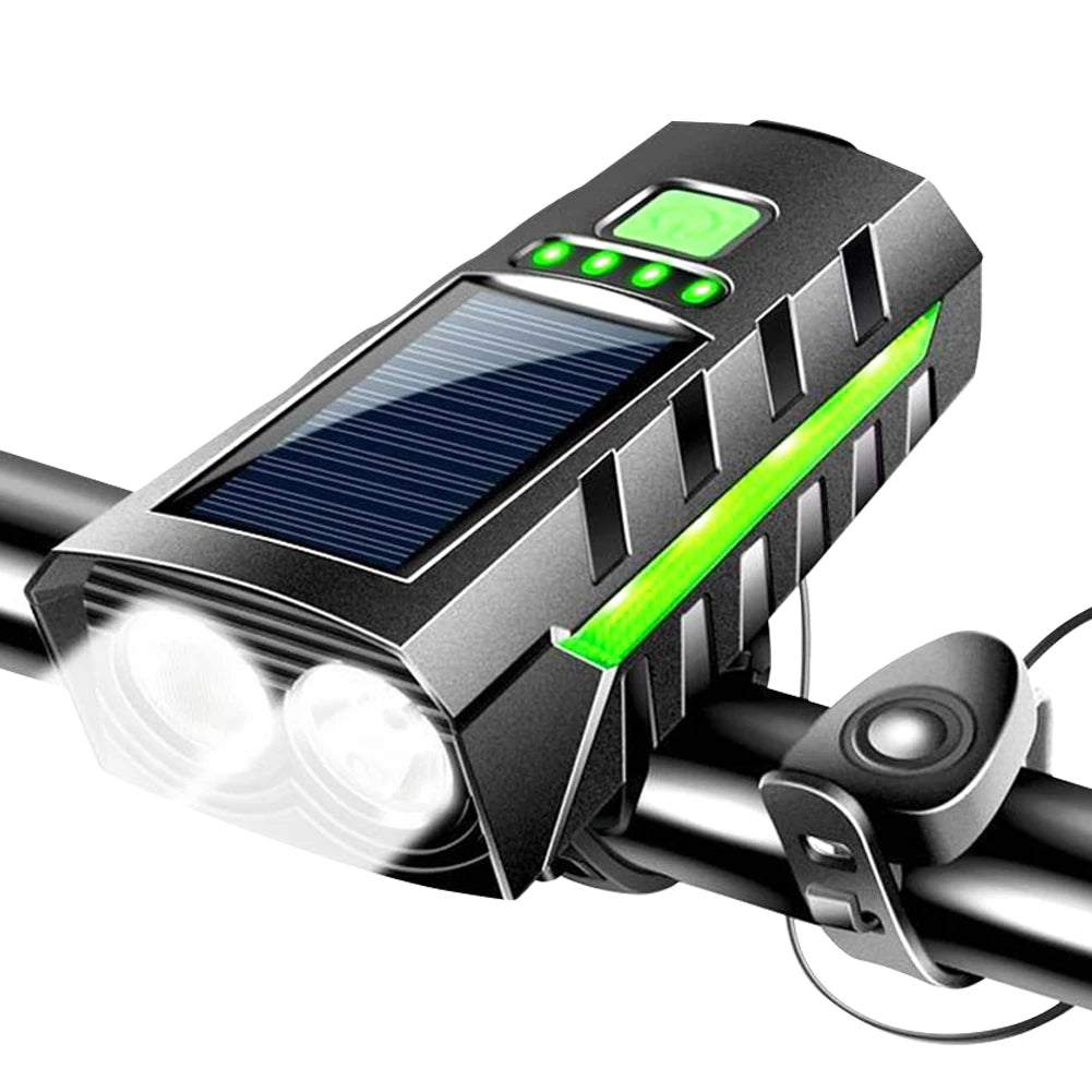 Solar Powered Bicycle Headlamp USB Rechargeable LED Lantern