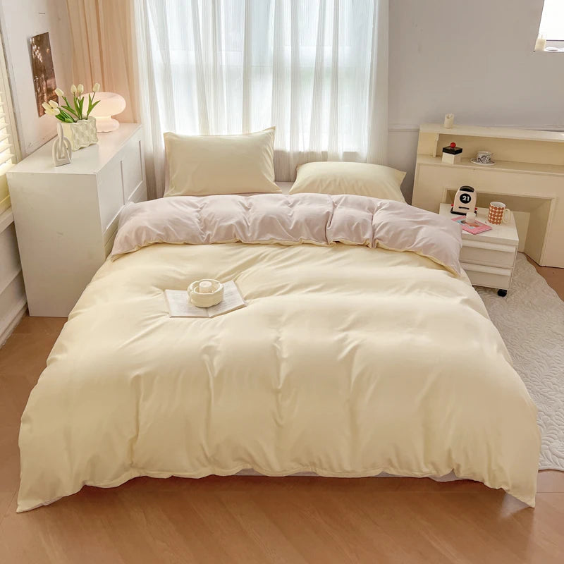 4-Piece Soft Brushed Duvet Cover Set . Solid Color Bedding