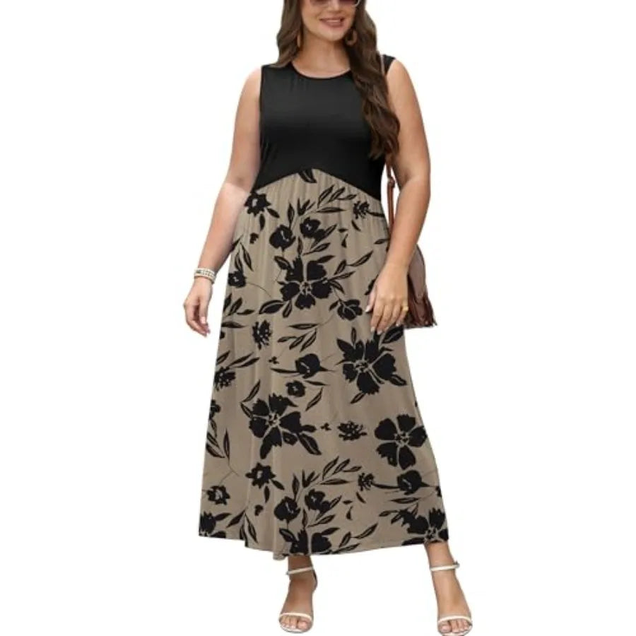 Women’s Floral Babydoll Maxi Dress | Sleeveless Empire Waist Summer Beach Dress