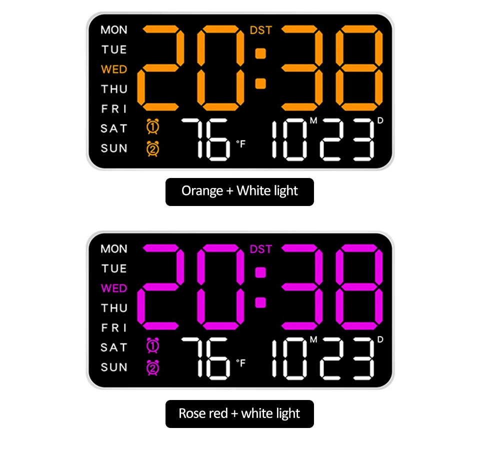 Smart Voice. Control LED Digital Wall Clock with Date & Temperature Display
