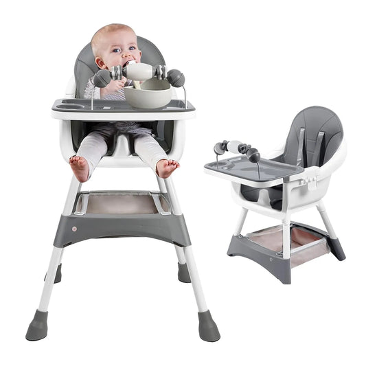 Convertible Foldable High Chair – Easy to Clean, Padded Seat with Footrest, Tray & Cup Holder (6 Months-3 Years, 15kg Max)