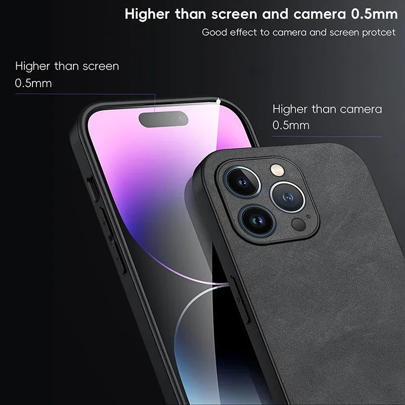 Luxury Leather iPhone Case . Slim Shockproof Protective Phone Cover
