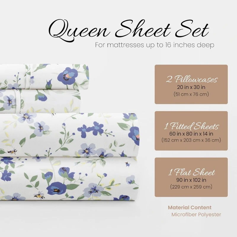 4 Piece Queen Sheet Set Light Blue Ultra Cooling Sheets