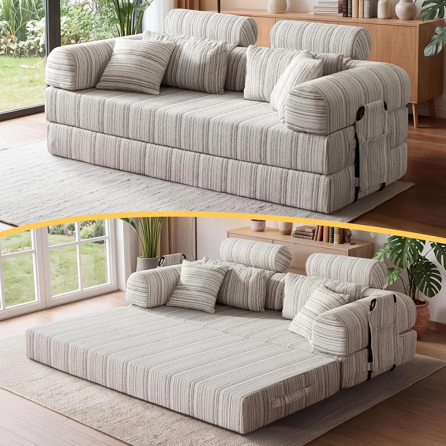 78.8-Inch Convertible Futon Sofa Bed with High Back