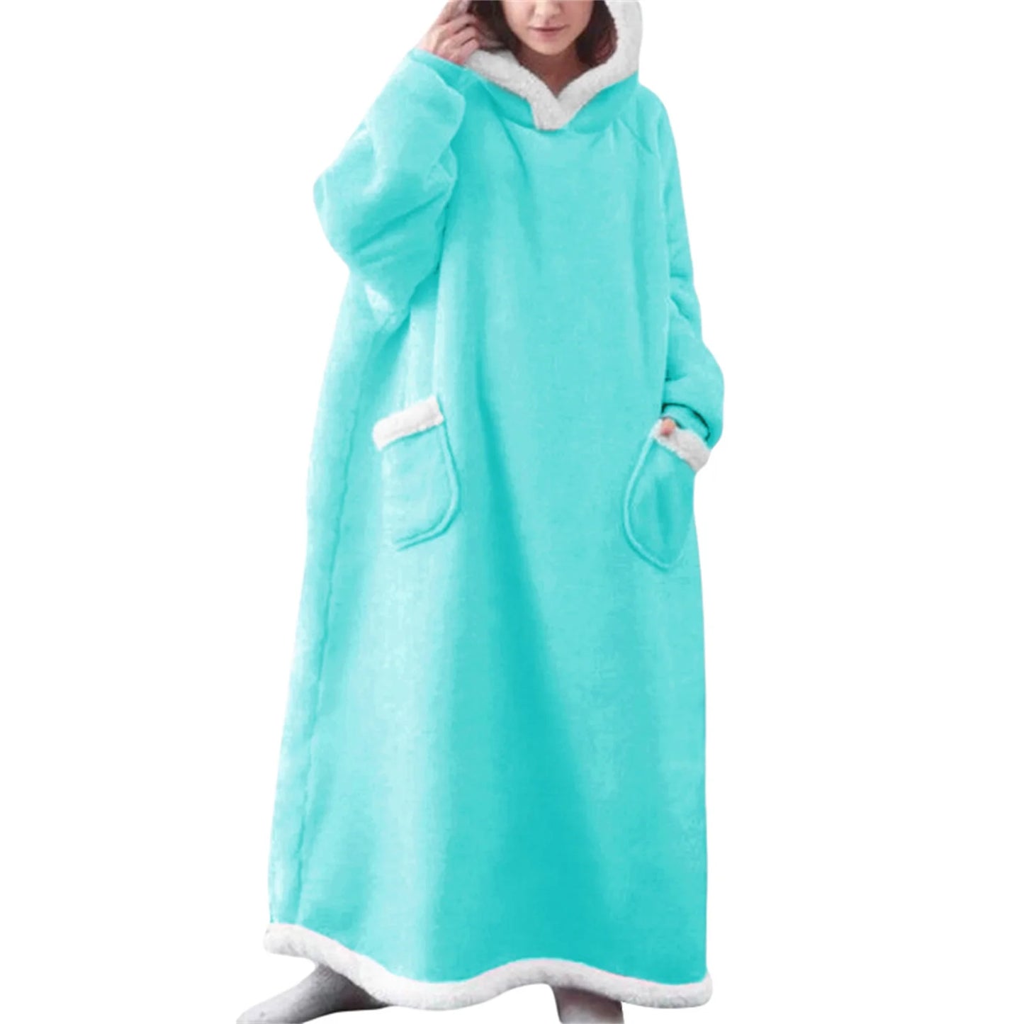 Wearable Blanket Hoodie Long Sleeve Hooded Blanket Oversized Loungewear with Pockets