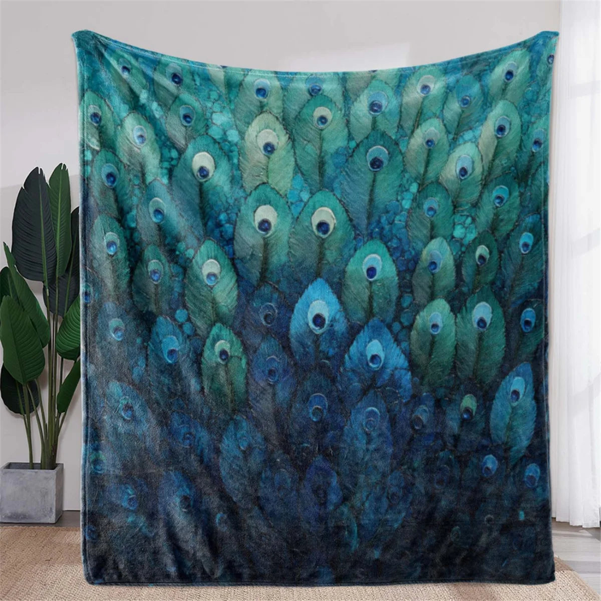 1Pc Custom Name Text Peacock Feather Flannel Blanket Suitable for Living Room Bedroom Dormitorio Office Hotel Decor Perfect Gift