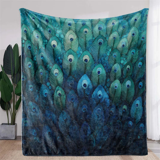 1Pc Custom Name Text Peacock Feather Flannel Blanket Suitable for Living Room Bedroom Dormitorio Office Hotel Decor Perfect Gift