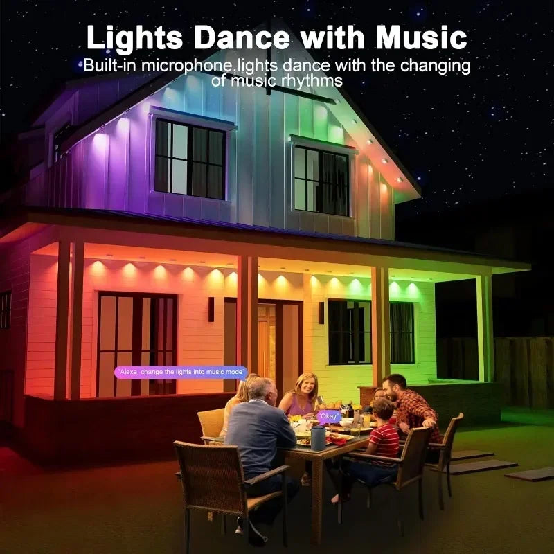 MIMIRGB Smart Permanent Outdoor LED Eaves Lights 180 LEDs Waterproof String Lights Remote Control and App Control for Parties