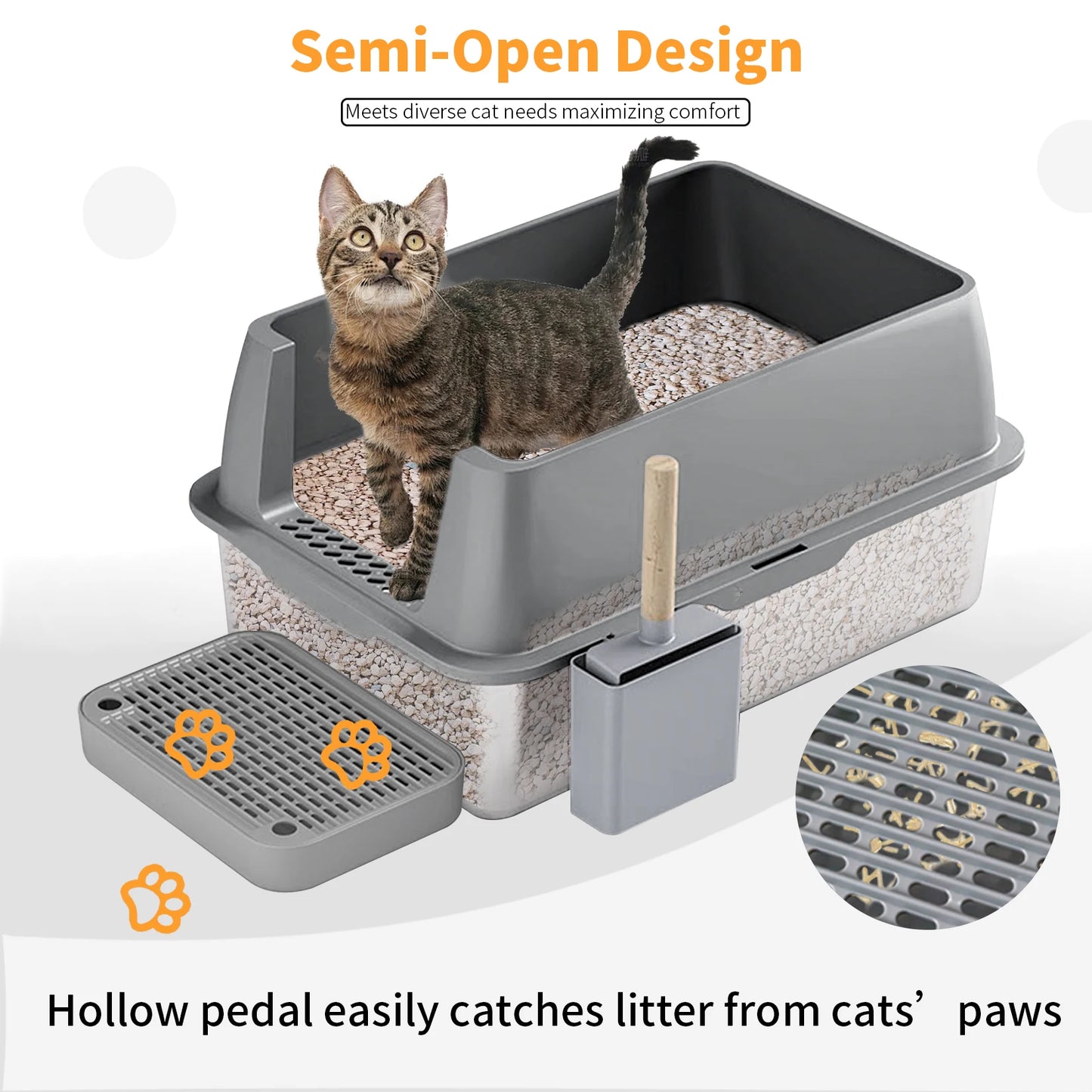 Enclosed Stainless Steel Cat Litter Box with Lid for Extra Large Cats Kitty Semi-open Design