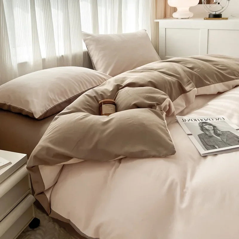 4-Piece Soft Brushed Duvet Cover Set . Solid Color Bedding