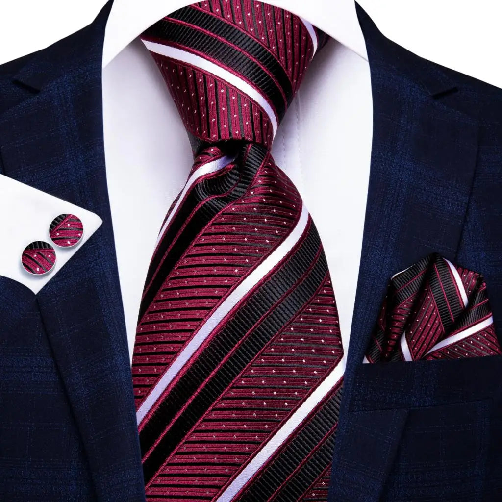 Luxury Burgundy Paisley Men’s Tie Set. Silk Formal Necktie & Pocket Square