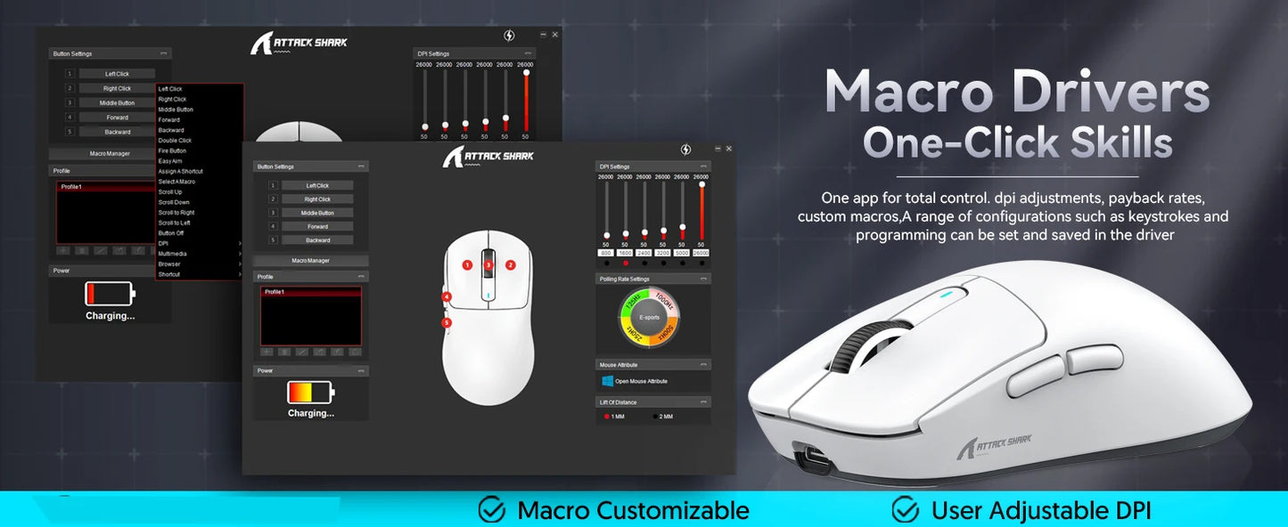 ATTACK SHARK X3 Ultra-Light Wireless Gaming Mouse, 49g Tri-Mode Bluetooth, 2.4GHz & USB-C Rechargeable Ergonomic Mouse for PC, Mac & Laptop