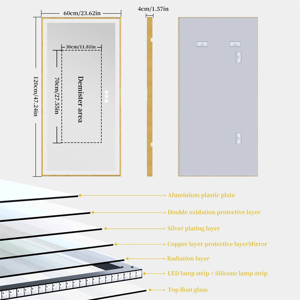 Luvodi Large Gold Framed Fogless Smart Dressing Mirror