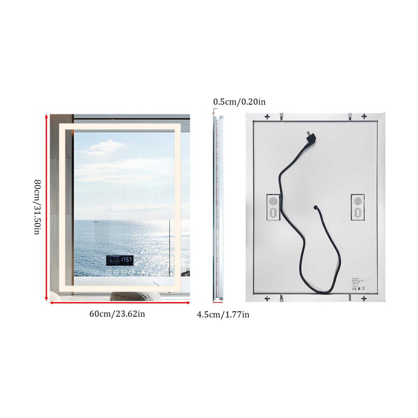 Square LED Lighted Bathroom Mirror With Bluetooth Speaker