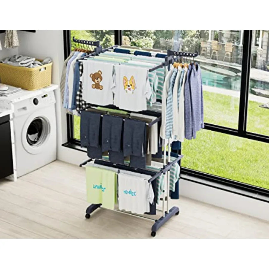 Oversized 4-Tier Foldable Clothes Drying Rack with Wings for Indoor & Outdoor Laundry