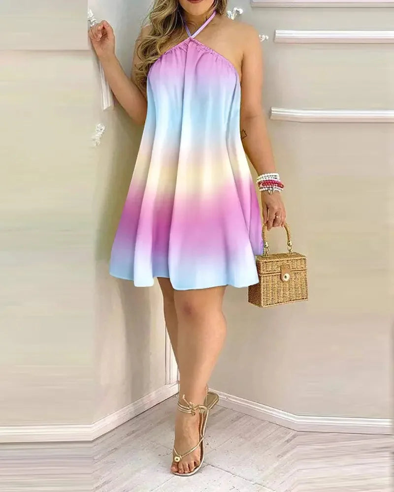 Women’s Floral Halter Neck Mini Dress | Sleeveless Summer Beach Sundress