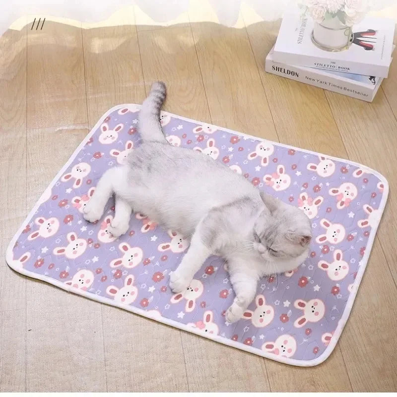 Cute Cartoon Cooling Sleeping Mat for Dogs & Cats. Soft Breathable Summer Pet Bed Pad