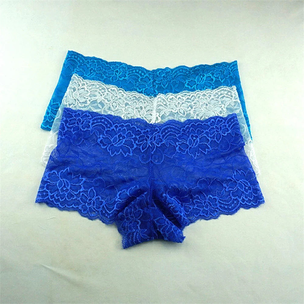 Women's Lace Boyshort Panties.  3-Pack Floral Sheer Boxer Underwear