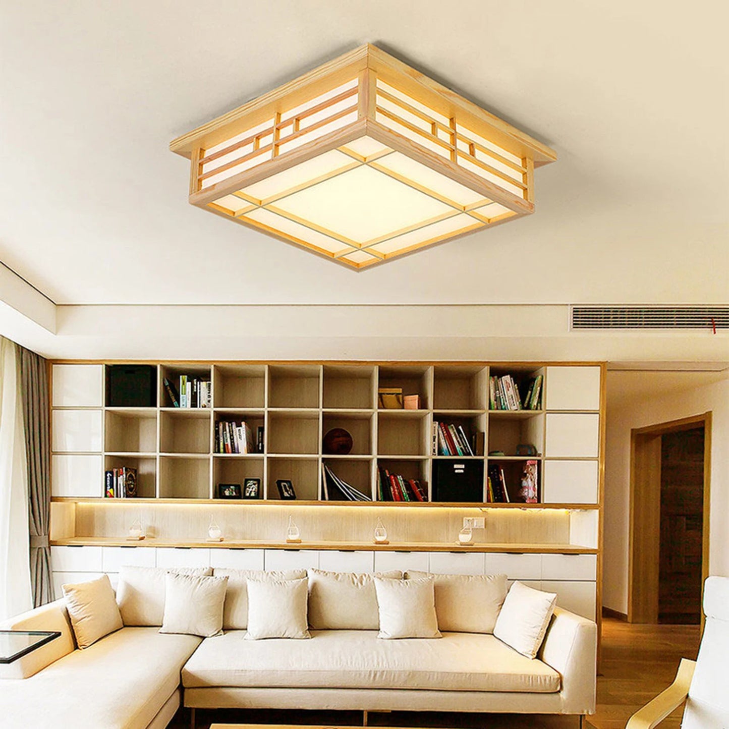 Japan Style Ceiling Lamp Solid Wood Wooden LED Light Flush Mount Ceiling Light with Remote Control For Bedroom Living Room