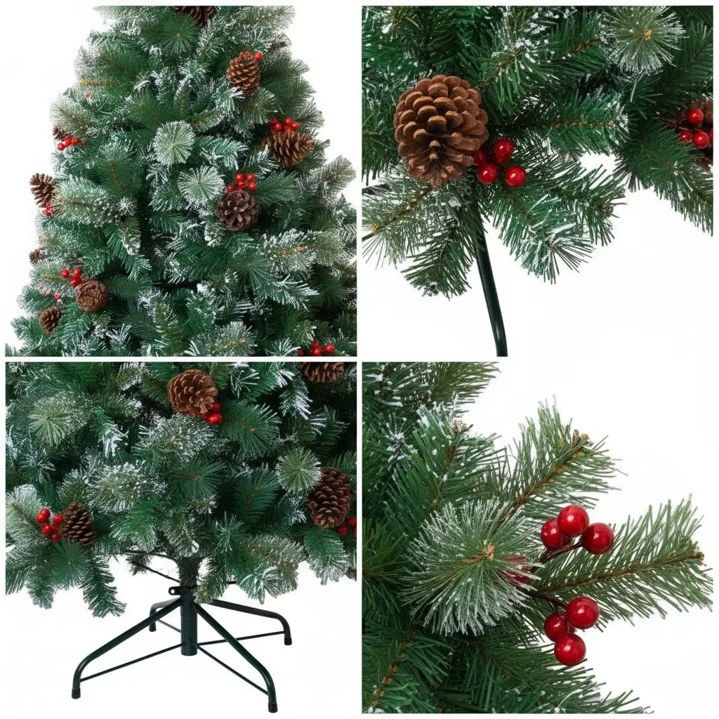7FT Full Artificial Christmas Tree with 1,150 Tips, Pine Cones & Berries . Premium Holiday Tree with Natural Rustic Charm