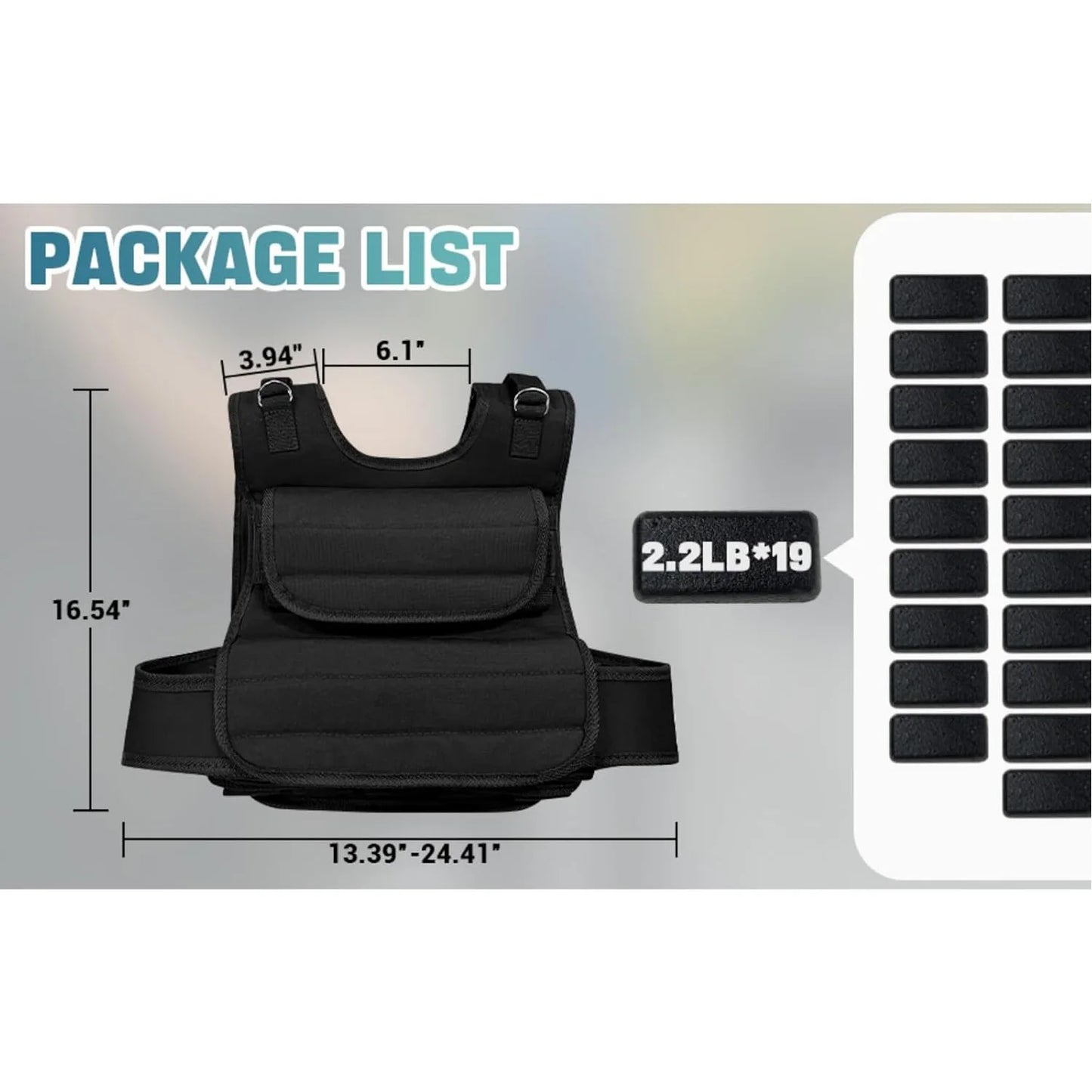 Adjustable Weighted Vest 44 LB With 19 Cast Iron Weights