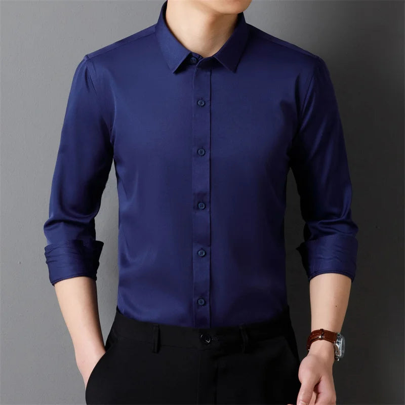 Men’s Stretch Long Sleeve Business Shirt. Comfortable Professional Button-Up