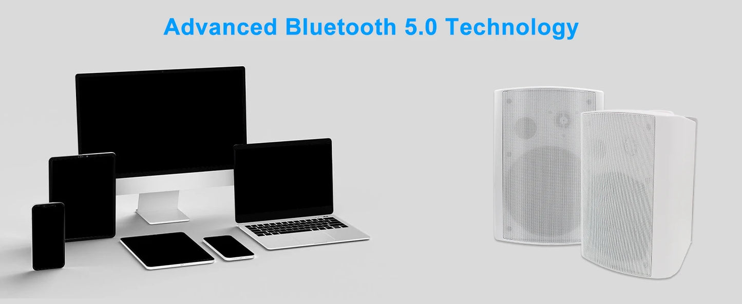 Herdio 6.5" 400W 2PCS Indoor Outdoor Bluetooth Speakers Wall Mount Speakers Waterproof Weather Resistant For Patio Garage Home